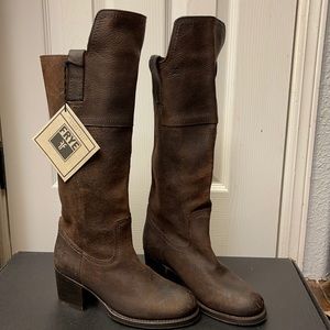 Frye deep brown suede feeling tall heeled boots